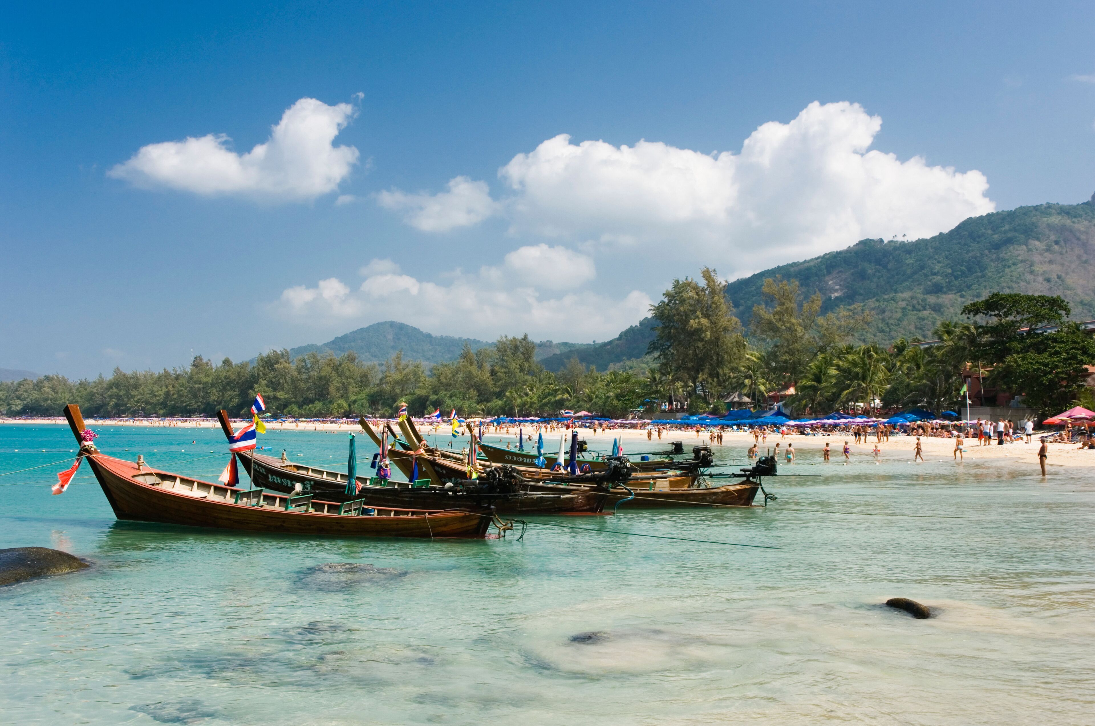 Long-tail boat on Kata Beach, Phuket, Andaman Sea, Thailand, Asia