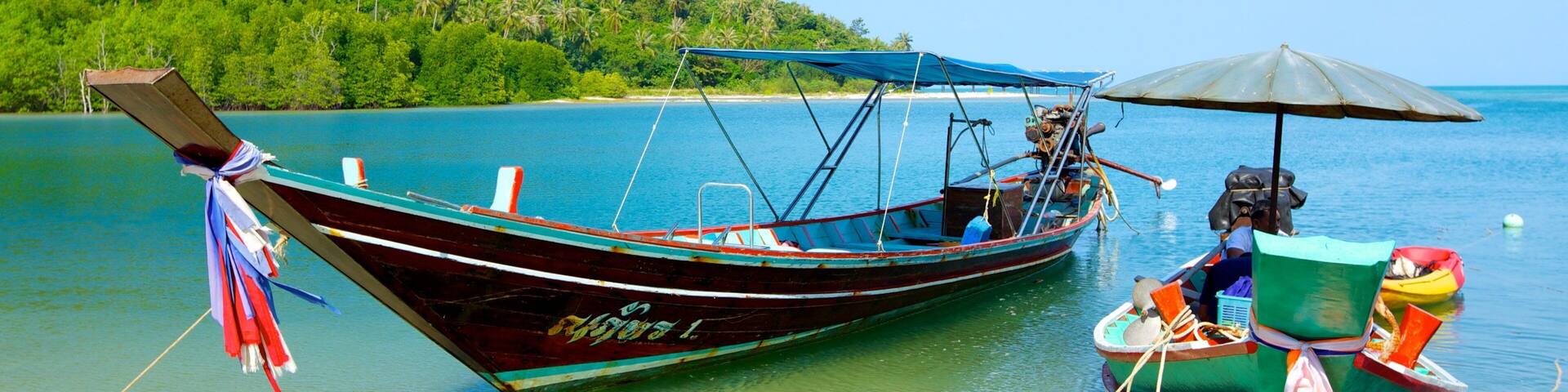 Pangka Beach showing tropical scenes, boating and general coastal views