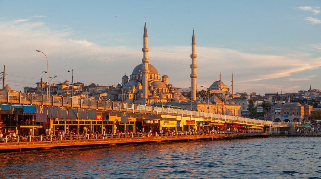 Galata Bridge featuring a sunset, a city and a river or creek