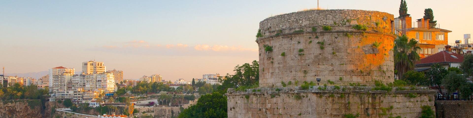 Hidirilik Tower featuring heritage architecture, chateau or palace and a sunset