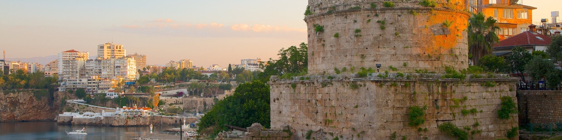 Hidirilik Tower featuring heritage architecture, chateau or palace and a sunset