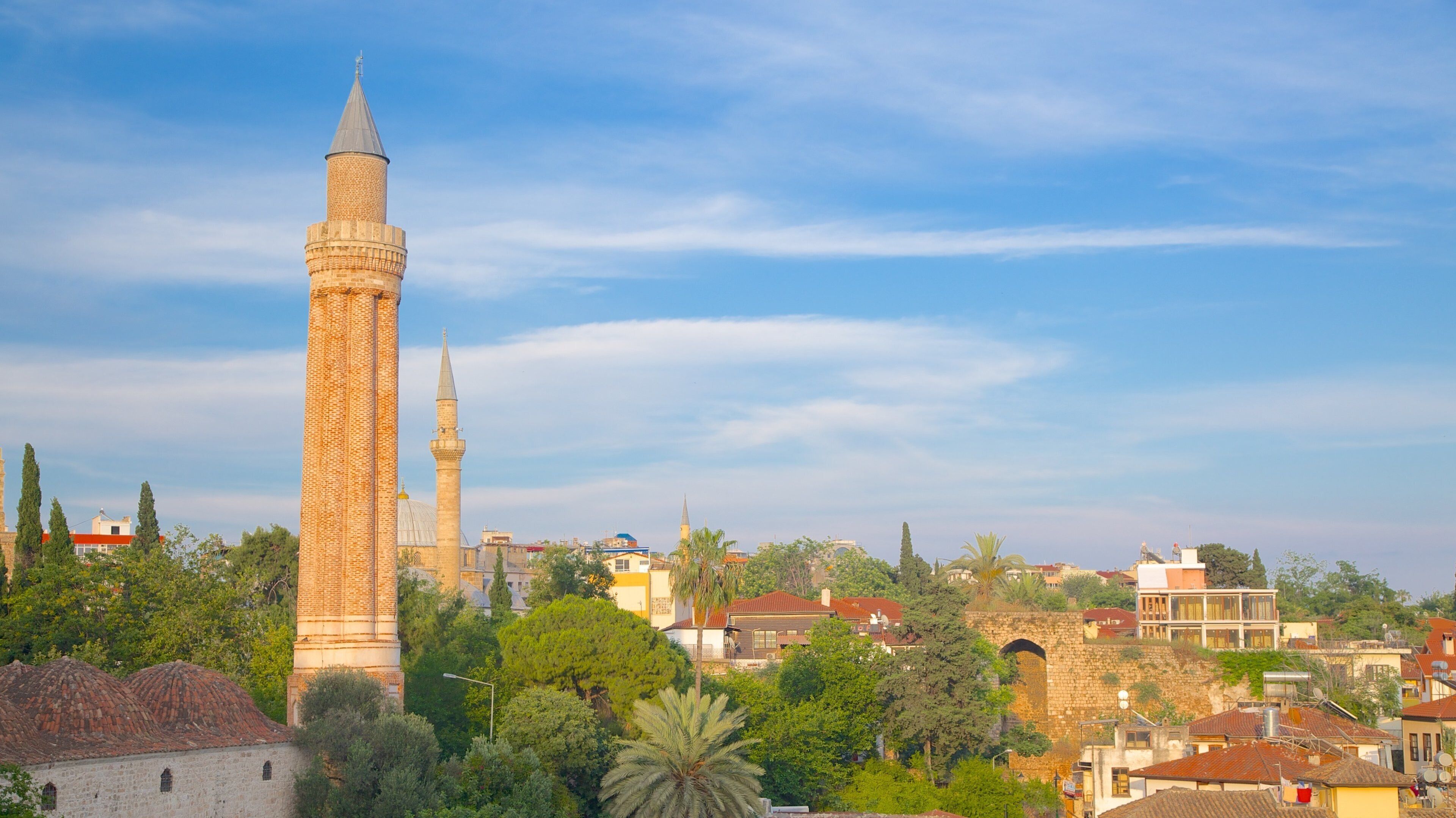 Yivli Minaret showing a city