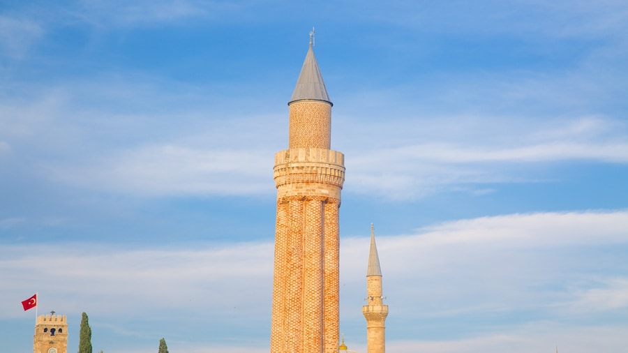 Yivli Minaret which includes religious aspects and a mosque