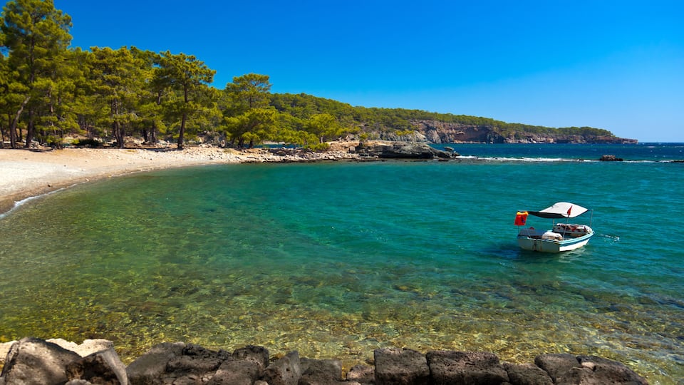 Beach at Phaselis in Antalya, Turkey - travel background