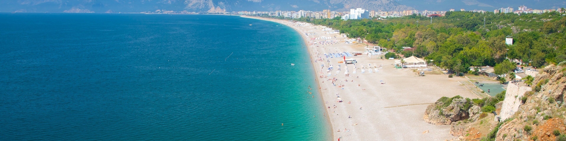 Konyaalti Beach Park featuring landscape views, a coastal town and a beach