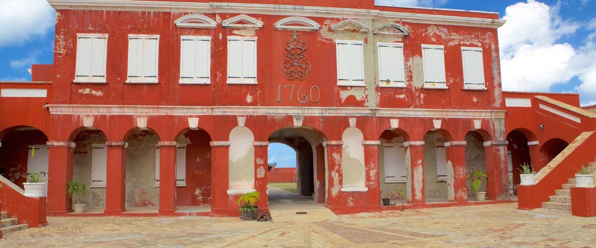 Fort Frederik showing military items and heritage elements