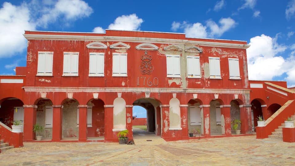 Fort Frederik showing military items and heritage elements