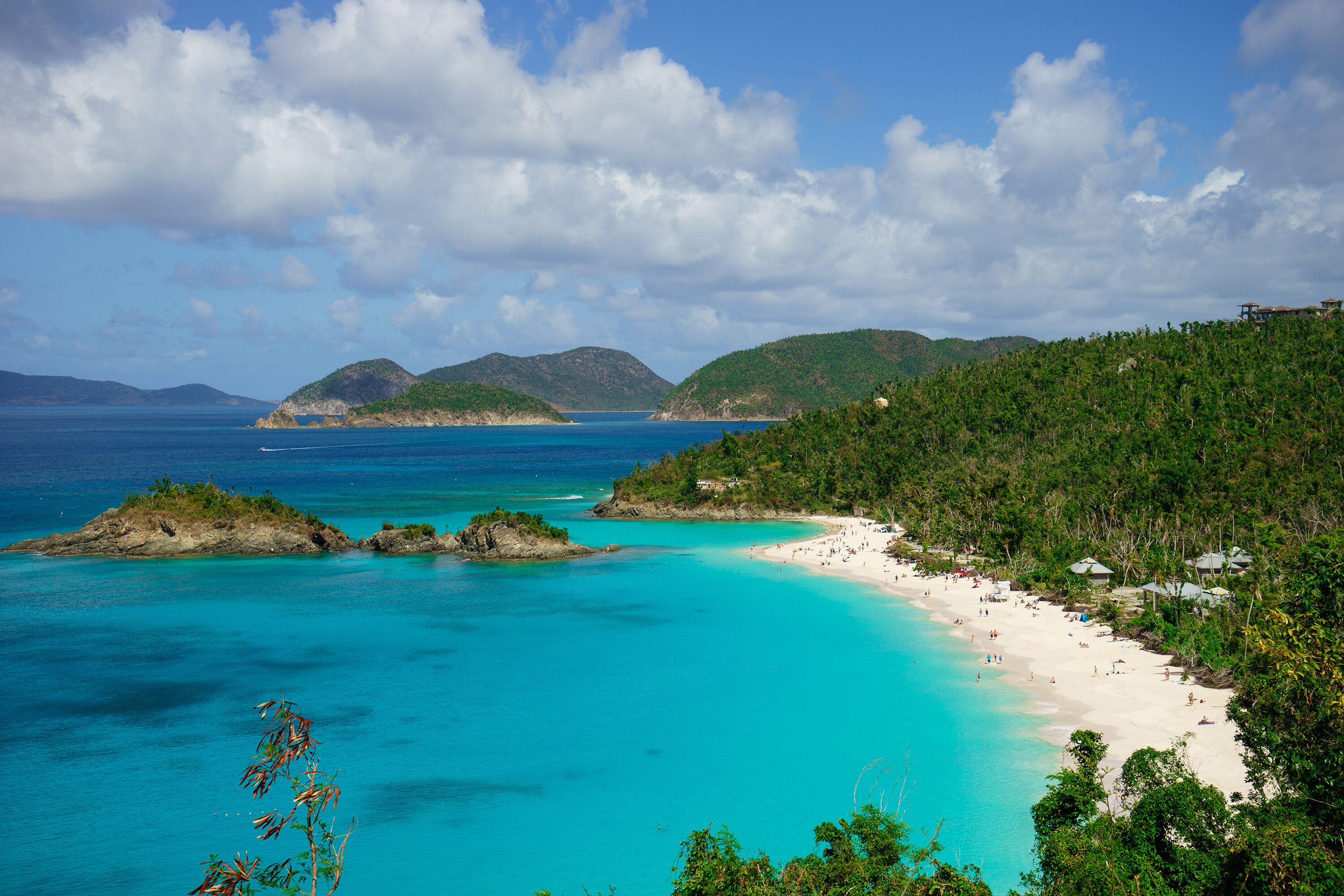 Beautiful bay in island with beach and green hills, St. John US Virgin Islands