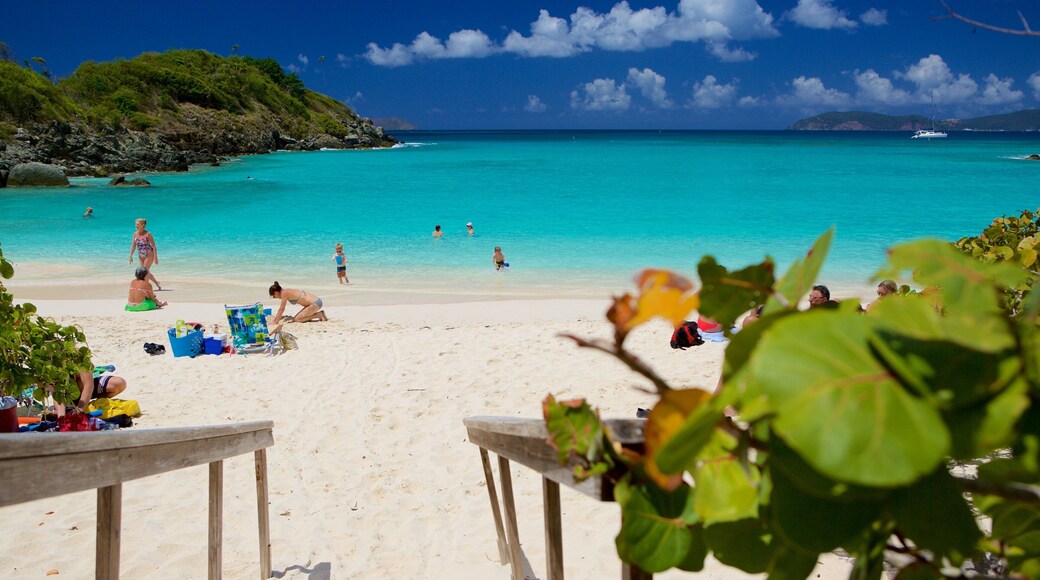 Trunk Bay das einen Strand, tropische Szenerien und Bucht oder Hafen