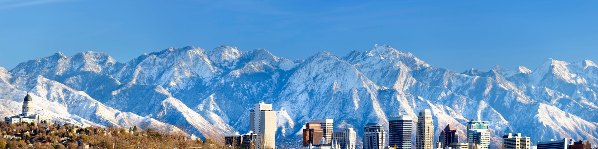 Salt Lake City panorama in winter snow