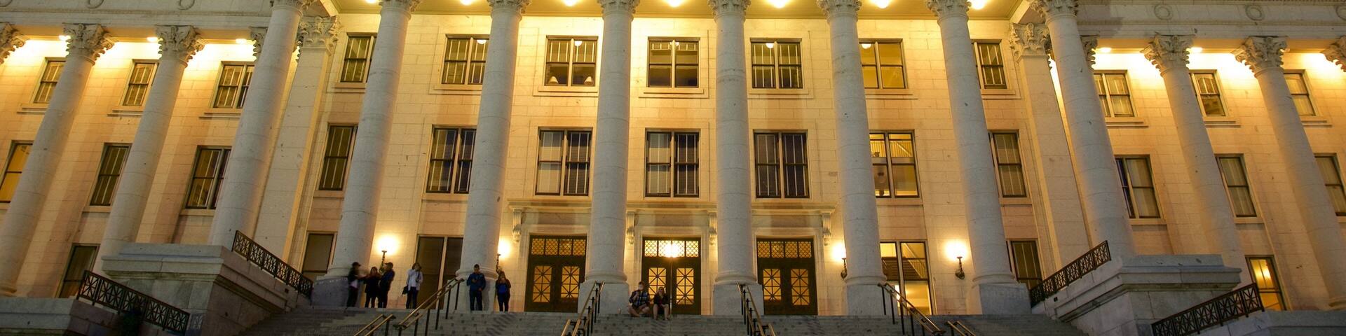 Utah State Capitol which includes an administrative buidling, heritage architecture and night scenes