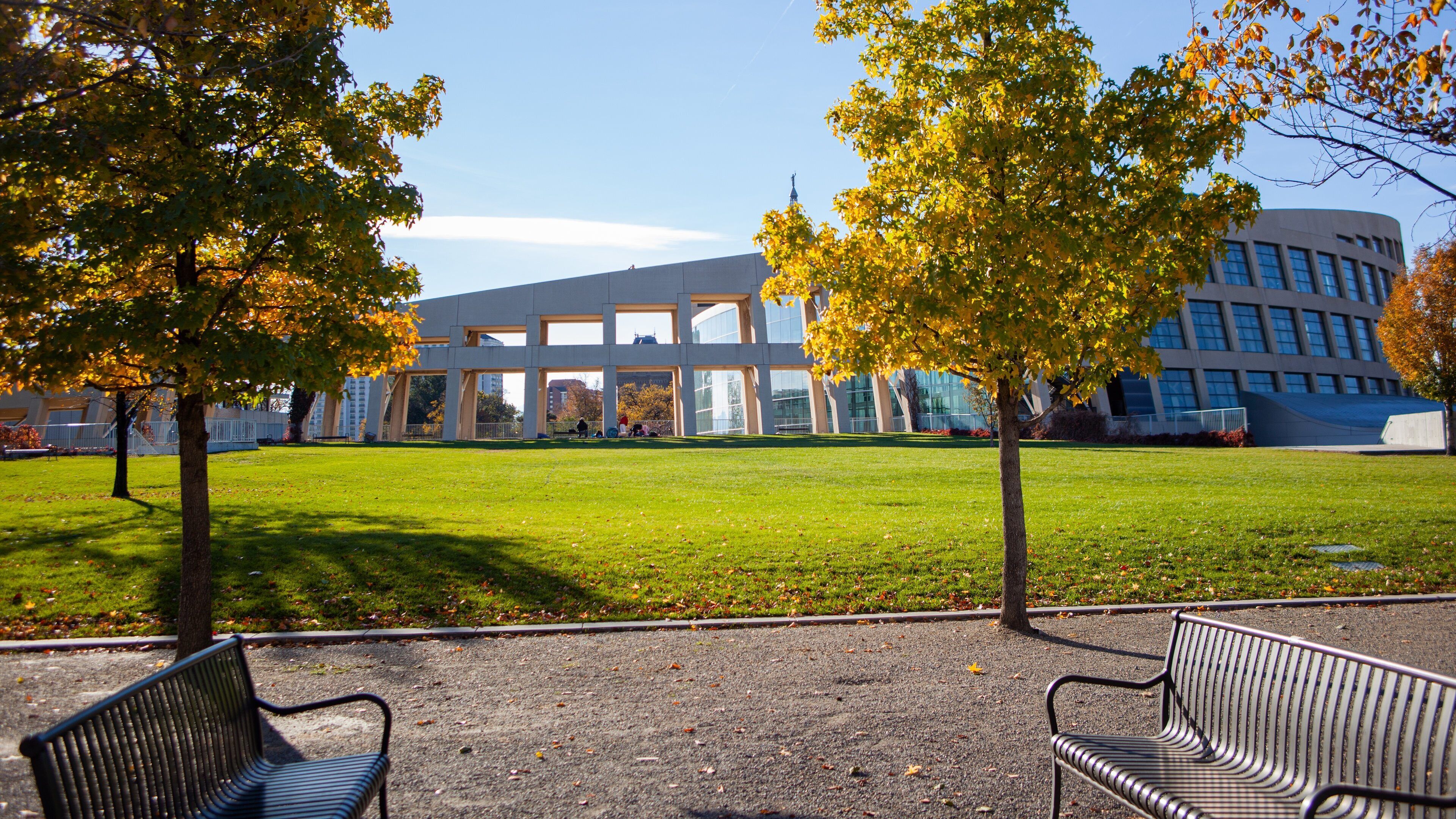 Salt Lake Public Library Main Building showing modern architecture and a garden