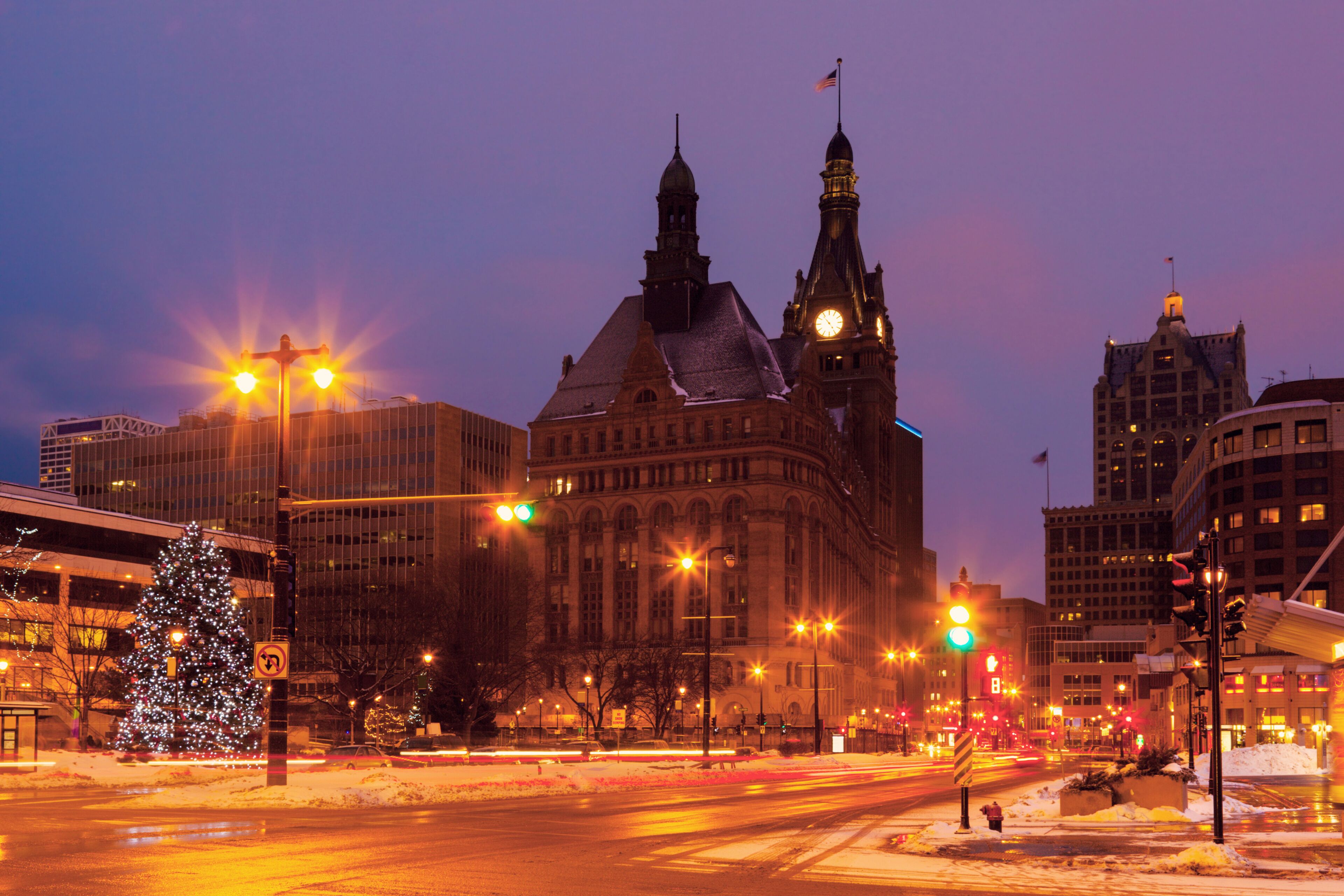 Milwaukee City Hall during Christmas