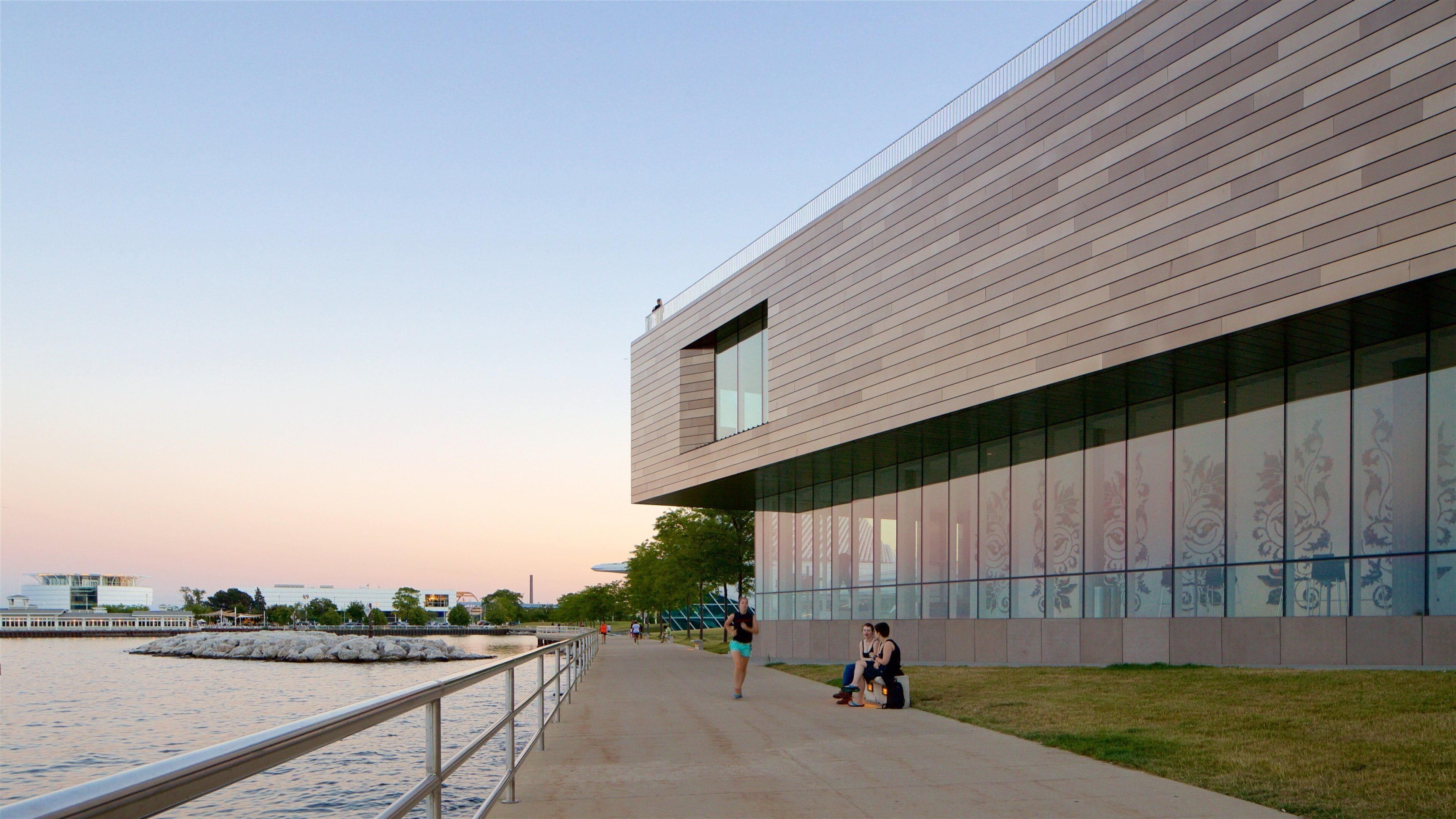 Milwaukee Art Museum showing a river or creek and a sunset