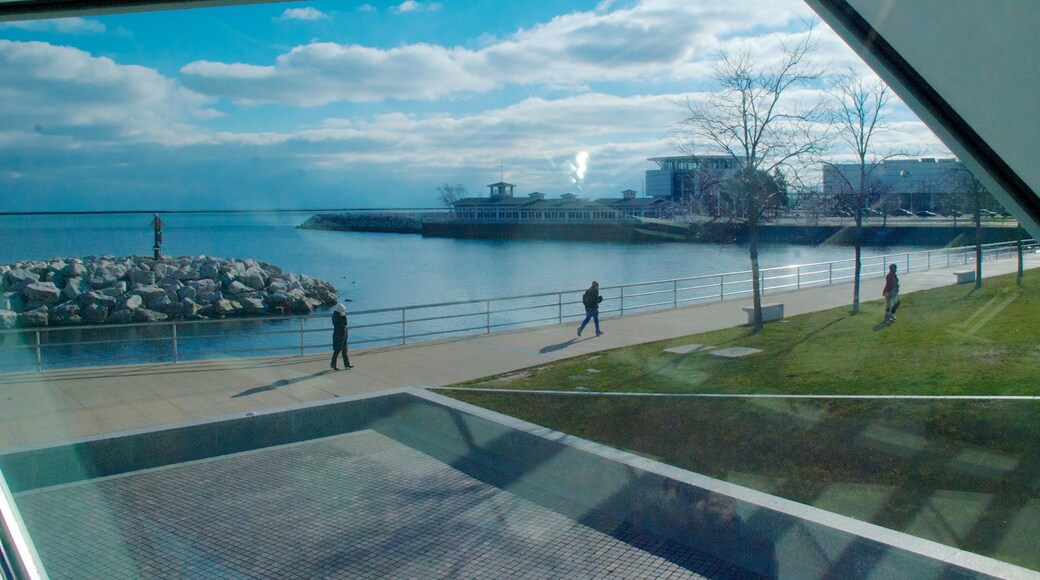 Milwaukee Art Museum which includes art and general coastal views