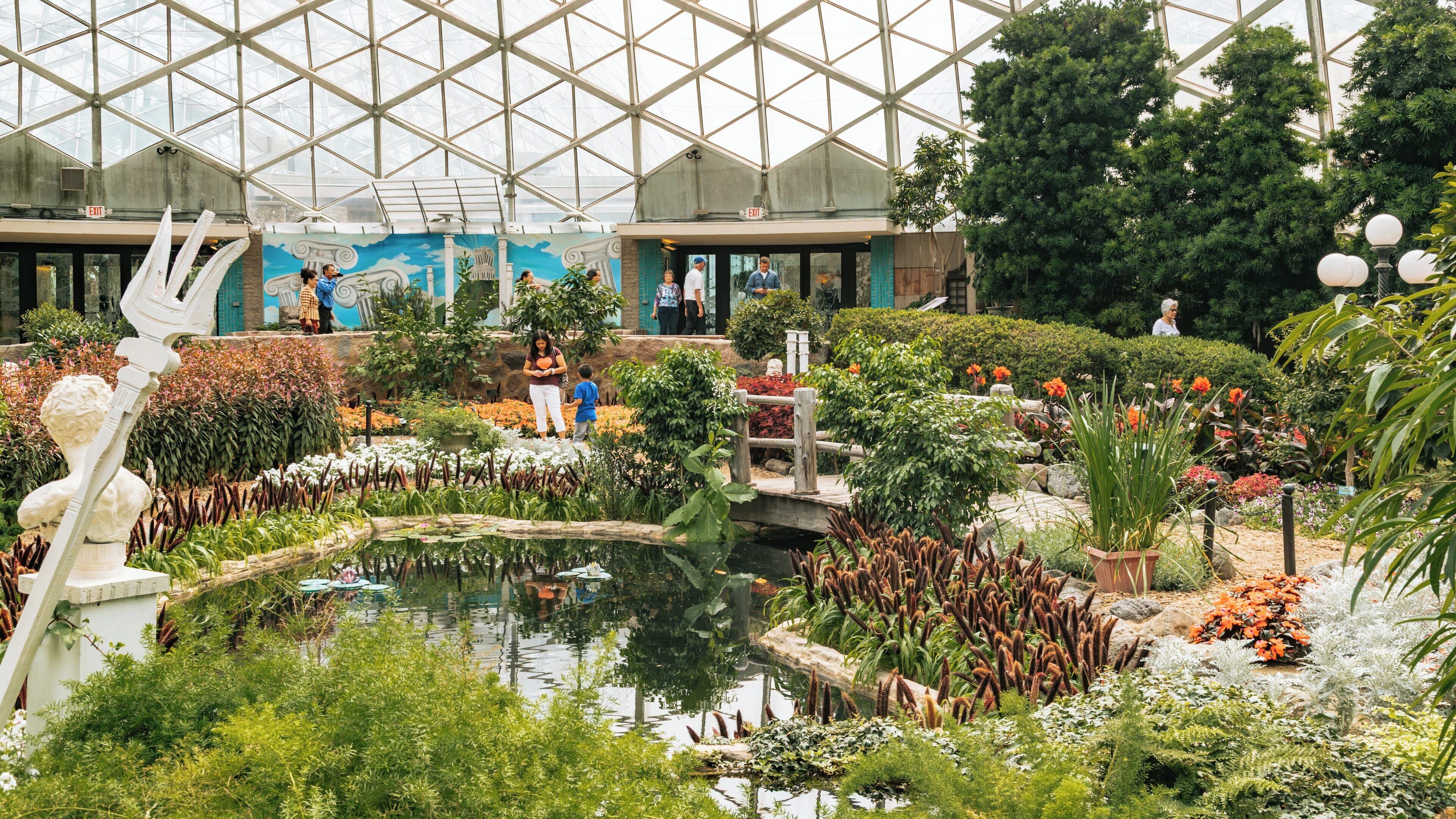 Visit to Mitchell Park Horticultural Conservatory showcases diverse plant life and tranquil pond in Milwaukee, Wisconsin