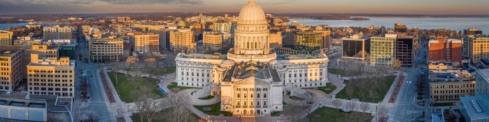 Madison Wisconsin Isthmus and Capitol at sunrise