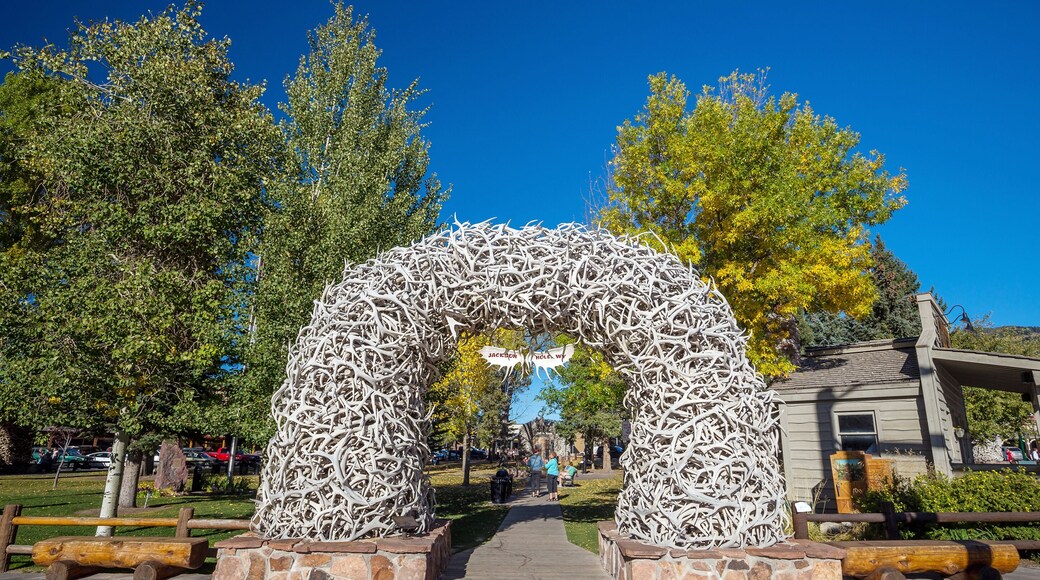 Large elk antler arches curve over Jackson Hole, Wyoming