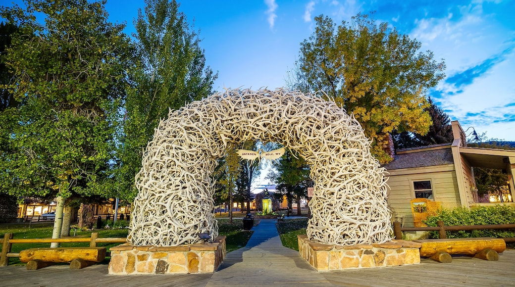 Large elk antler arches curve over Jackson Hole, Wyoming