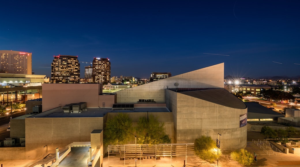 Arizona Science Center showing a city, landscape views and night scenes