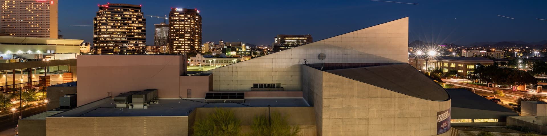Arizona Science Center showing a city, landscape views and night scenes