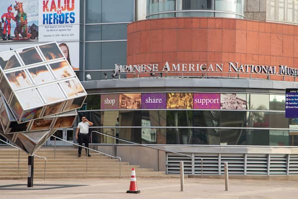 Japanese American National Museum featuring outdoor art and signage