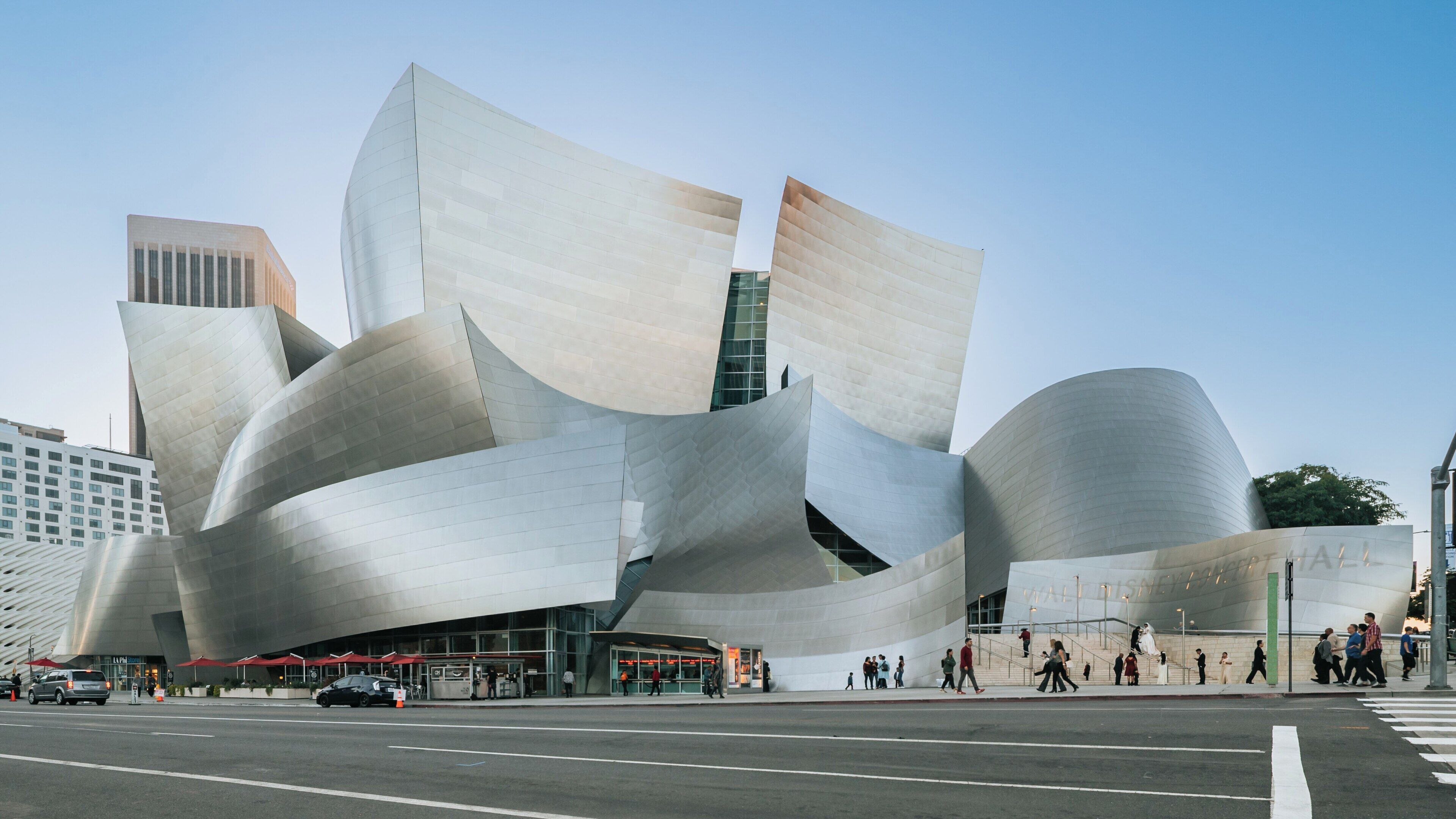 Walt Disney Concert Hall showcases stunning modern architecture in Downtown Los Angeles, California, attracting visitors to its unique design and vibrant atmosphere