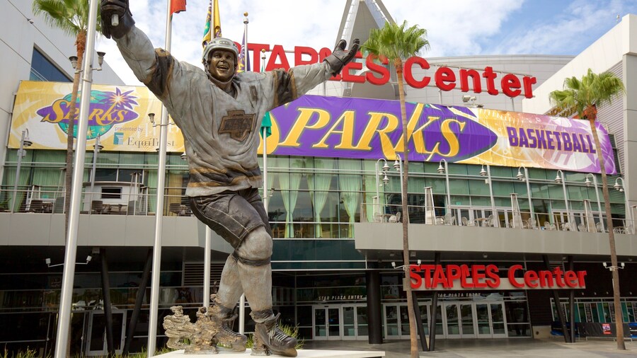 Crypto.com Arena showing signage and a statue or sculpture