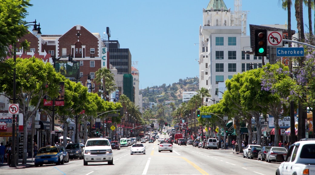 Hollywood Walk of Fame showing street scenes, a city and skyline