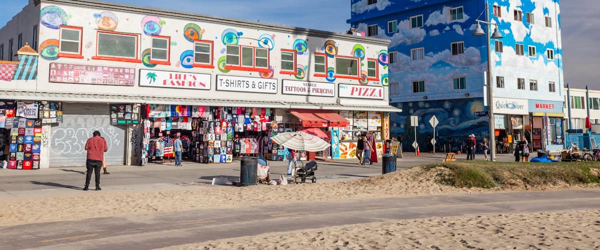 Venice Beach showing a sandy beach and a coastal town