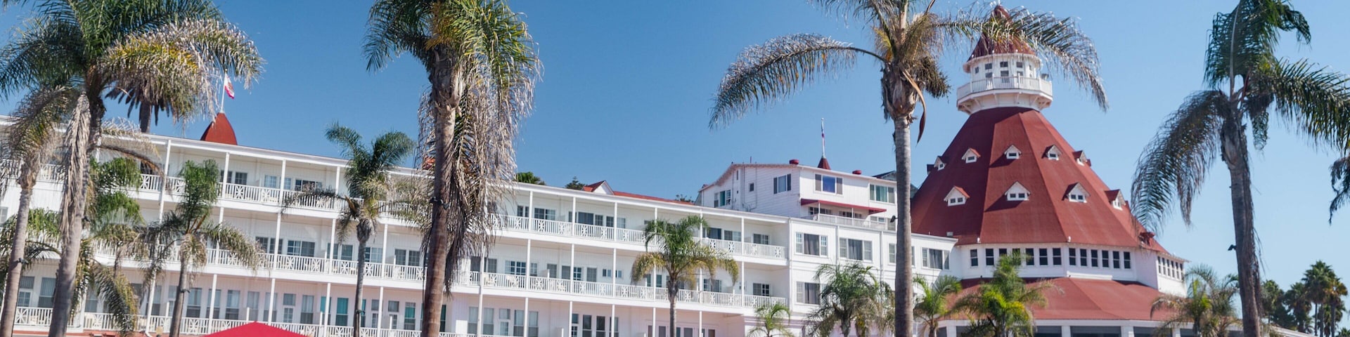 Coronado Beach which includes a hotel and a garden