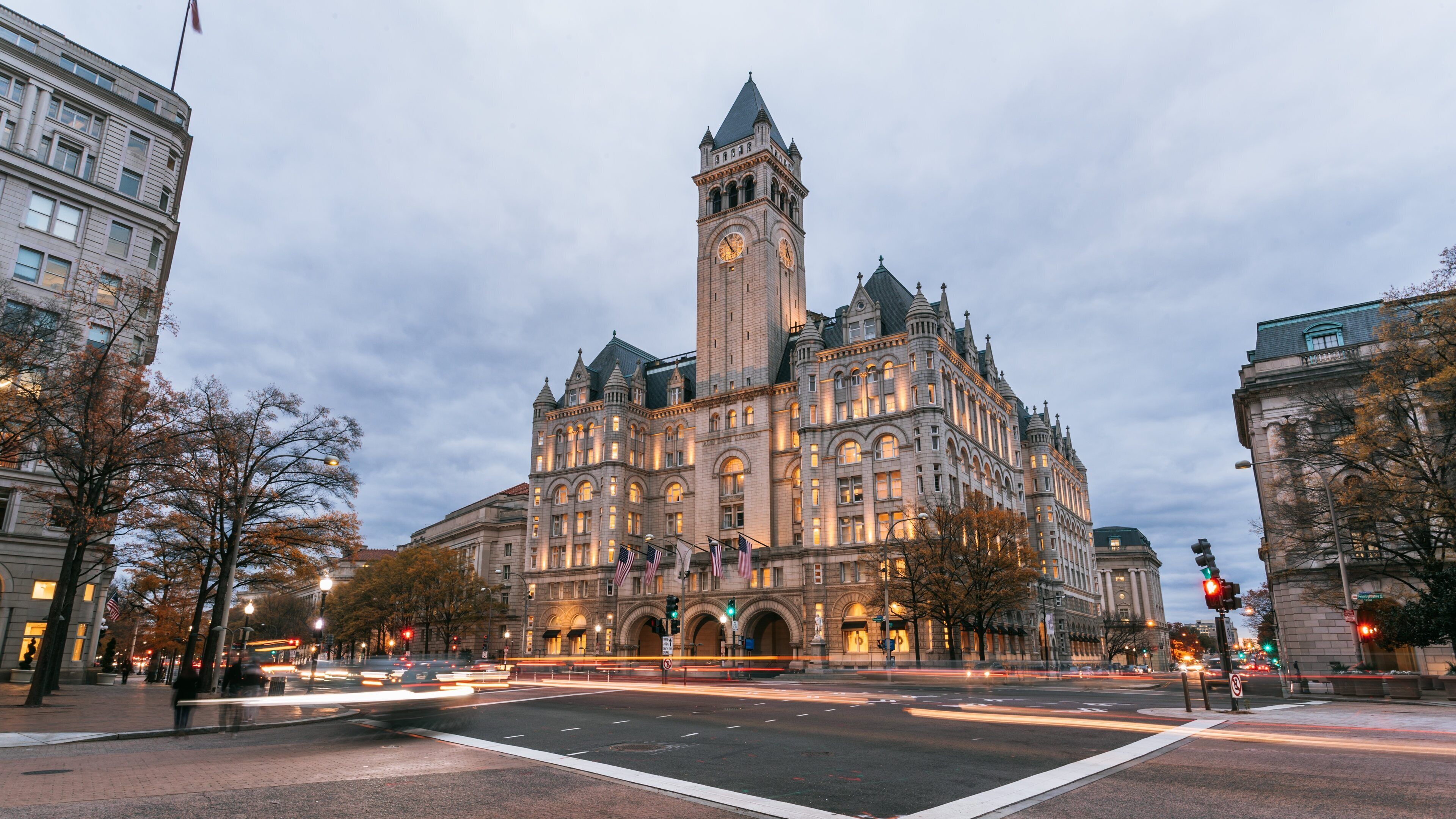 Old Post Office Pavilion showing a city, night scenes and heritage architecture