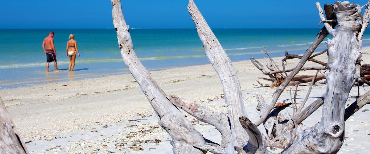 Barefoot Beach featuring a sandy beach as well as a couple