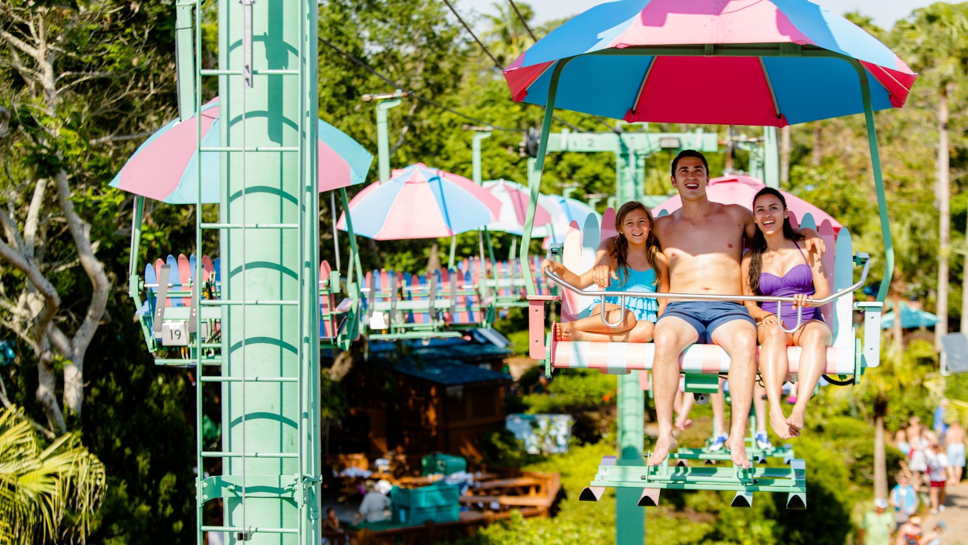 Disney\'s Blizzard Beach Water Park featuring a gondola as well as a family
