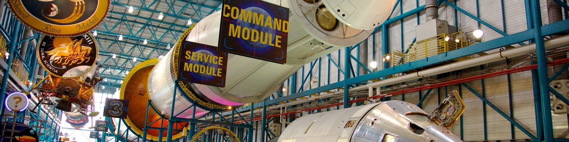 Space exploration exhibits at Kennedy Space Center showcasing iconic spacecraft in Cape Canaveral, Florida