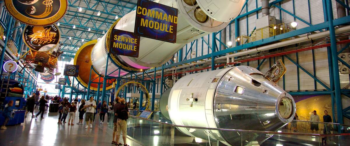 Space exploration exhibits at Kennedy Space Center showcasing iconic spacecraft in Cape Canaveral, Florida