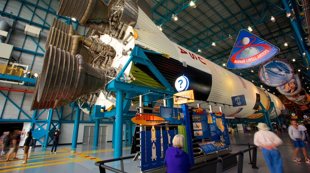 JFK Space Center which includes heritage elements and interior views as well as a small group of people