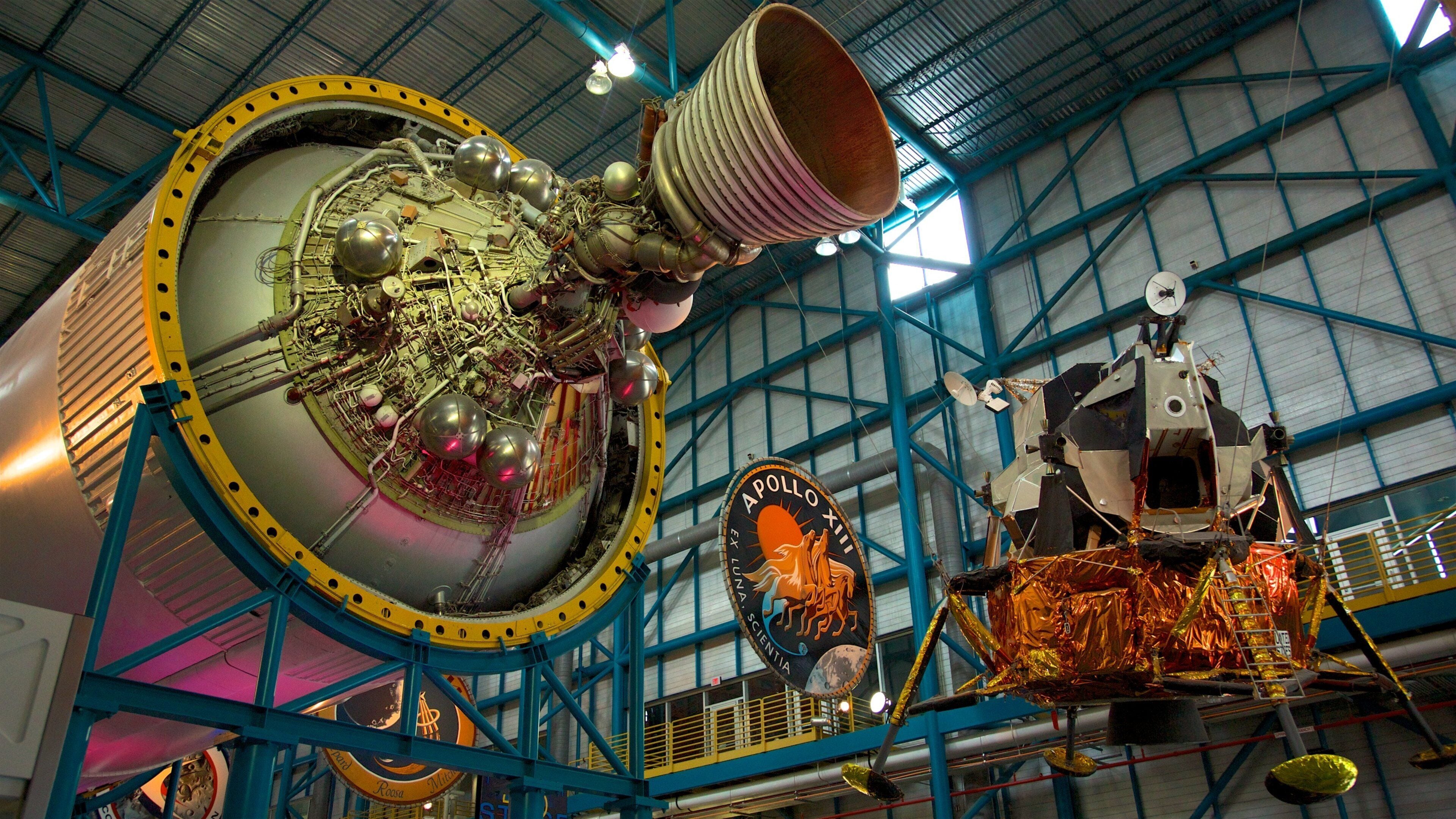 JFK Space Center featuring interior views, signage and heritage elements