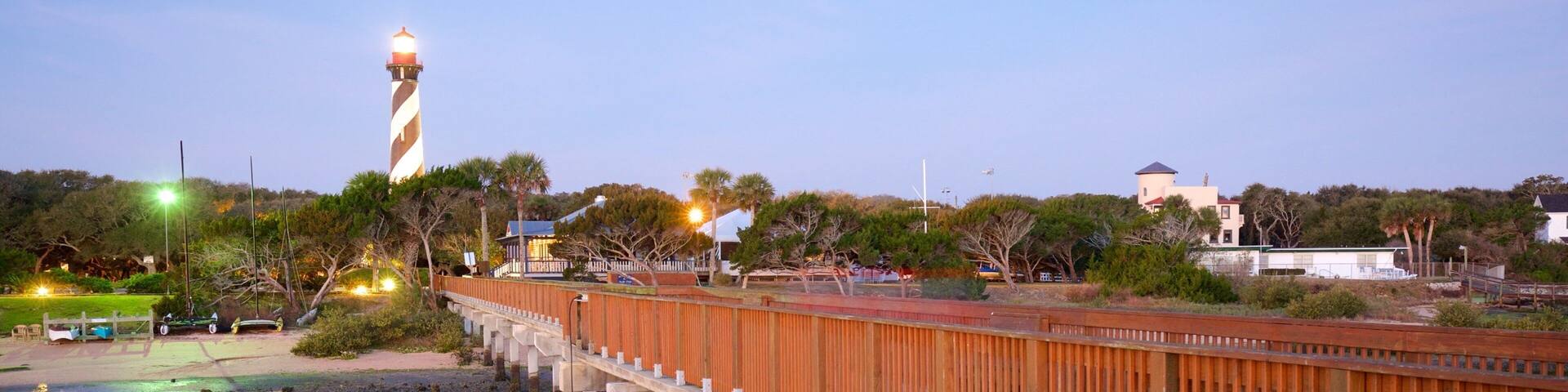 St. Augustine Lighthouse and Museum featuring night scenes and a bridge