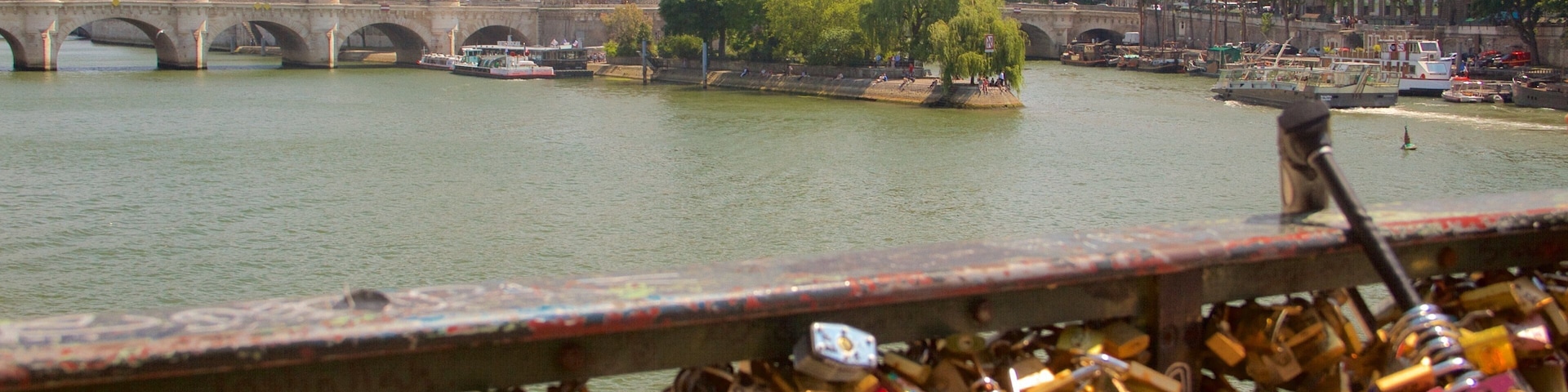 Pont des Arts showing a city, a river or creek and a bridge
