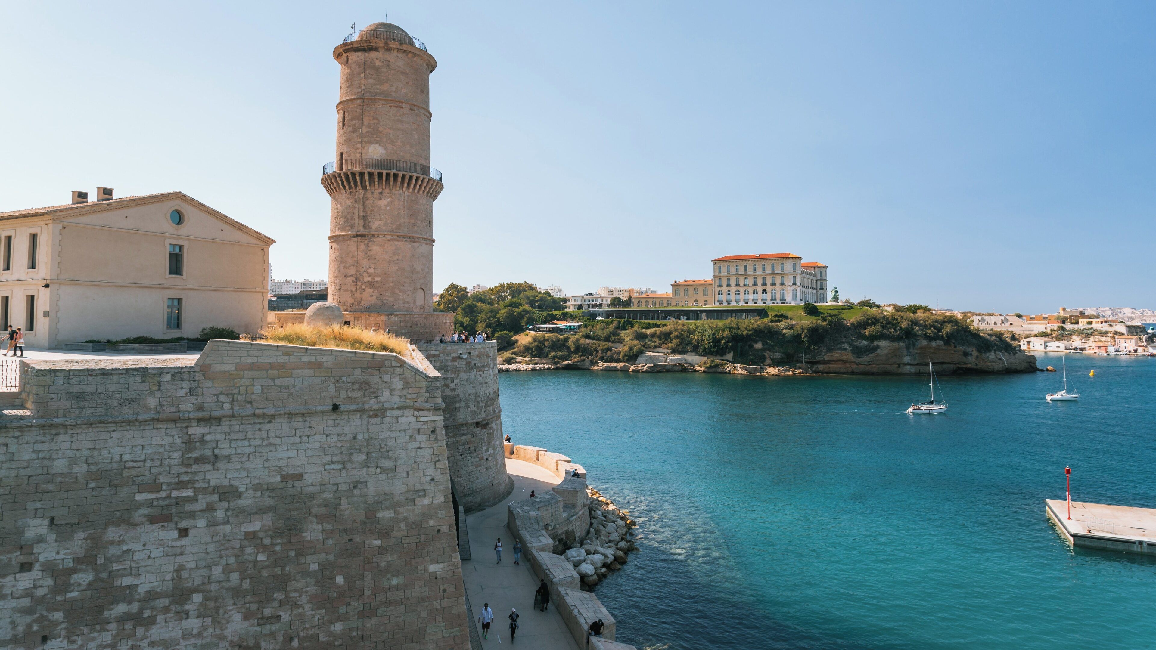 Historic Fort Saint Jean in Quartier du Panier offers stunning views of the Mediterranean Sea in Marseille, Provence-Alpes-Côte d'Azur, France
