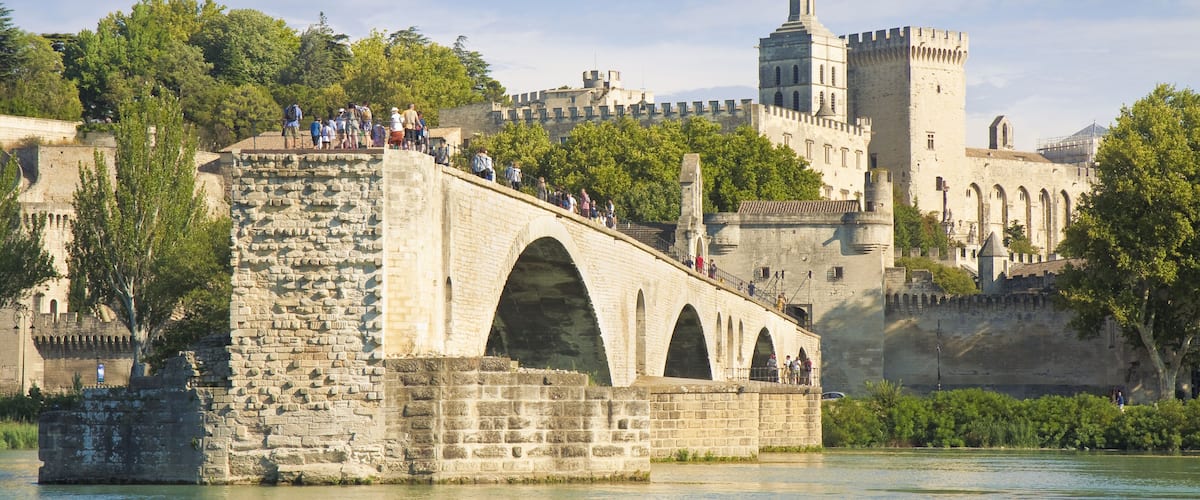 Avignon city with the ancient broken medieval bridge of Saint Benezet