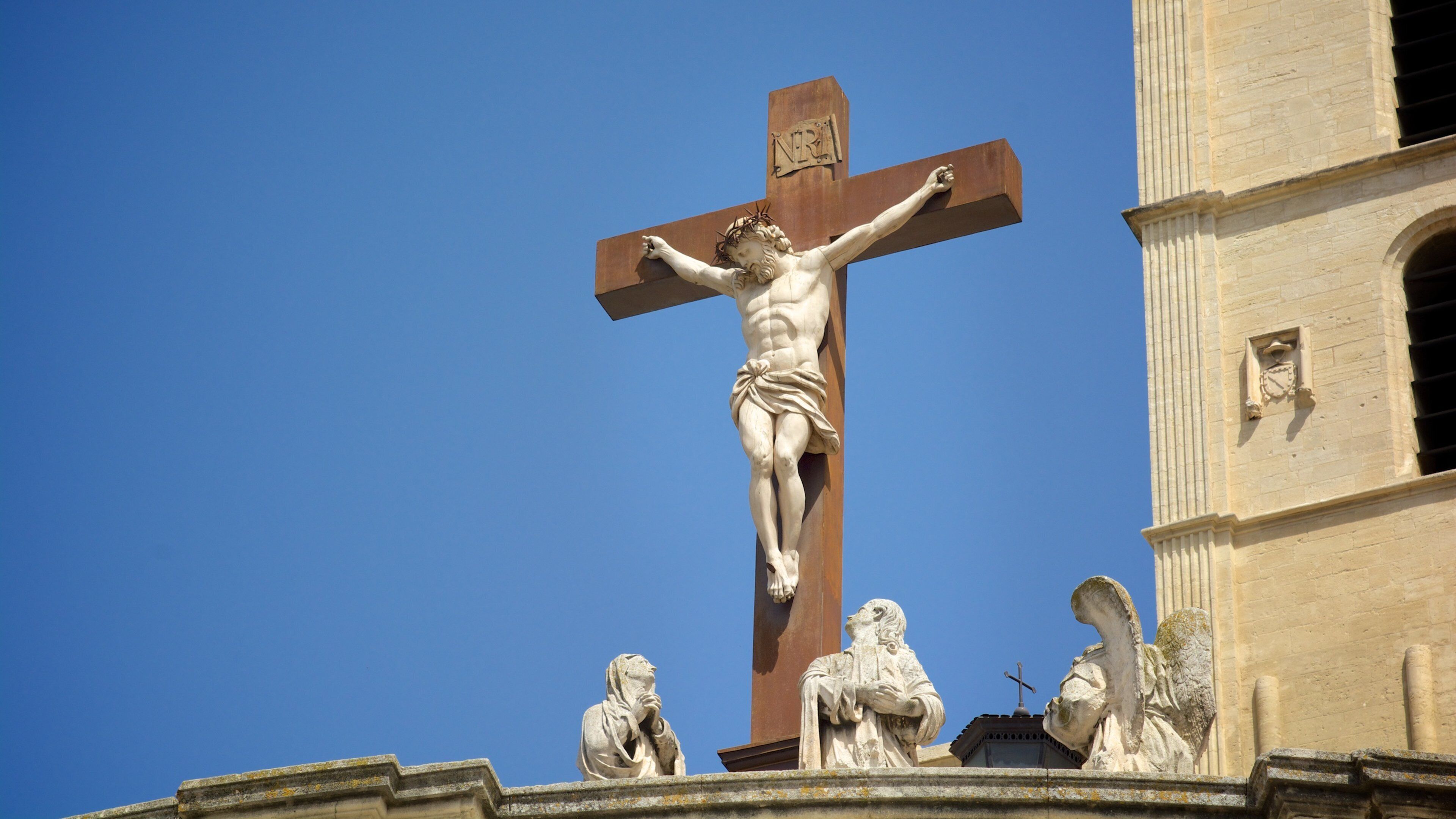 Avignon Cathedral featuring religious aspects, a statue or sculpture and a church or cathedral