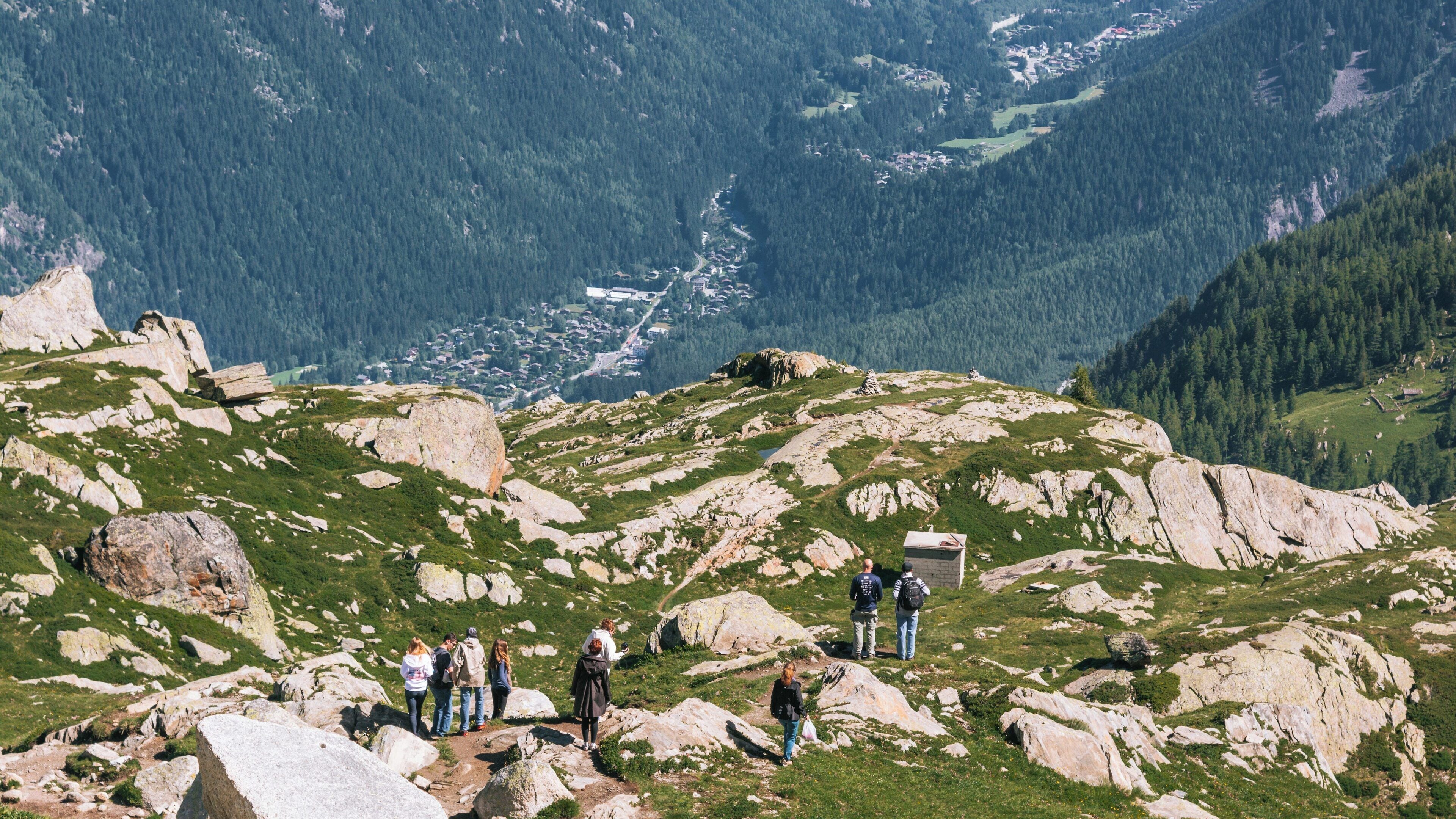 Breathtaking view from Aiguille du Midi overlooking Chamonix-Mont-Blanc in Auvergne-Rhone-Alpes during summer