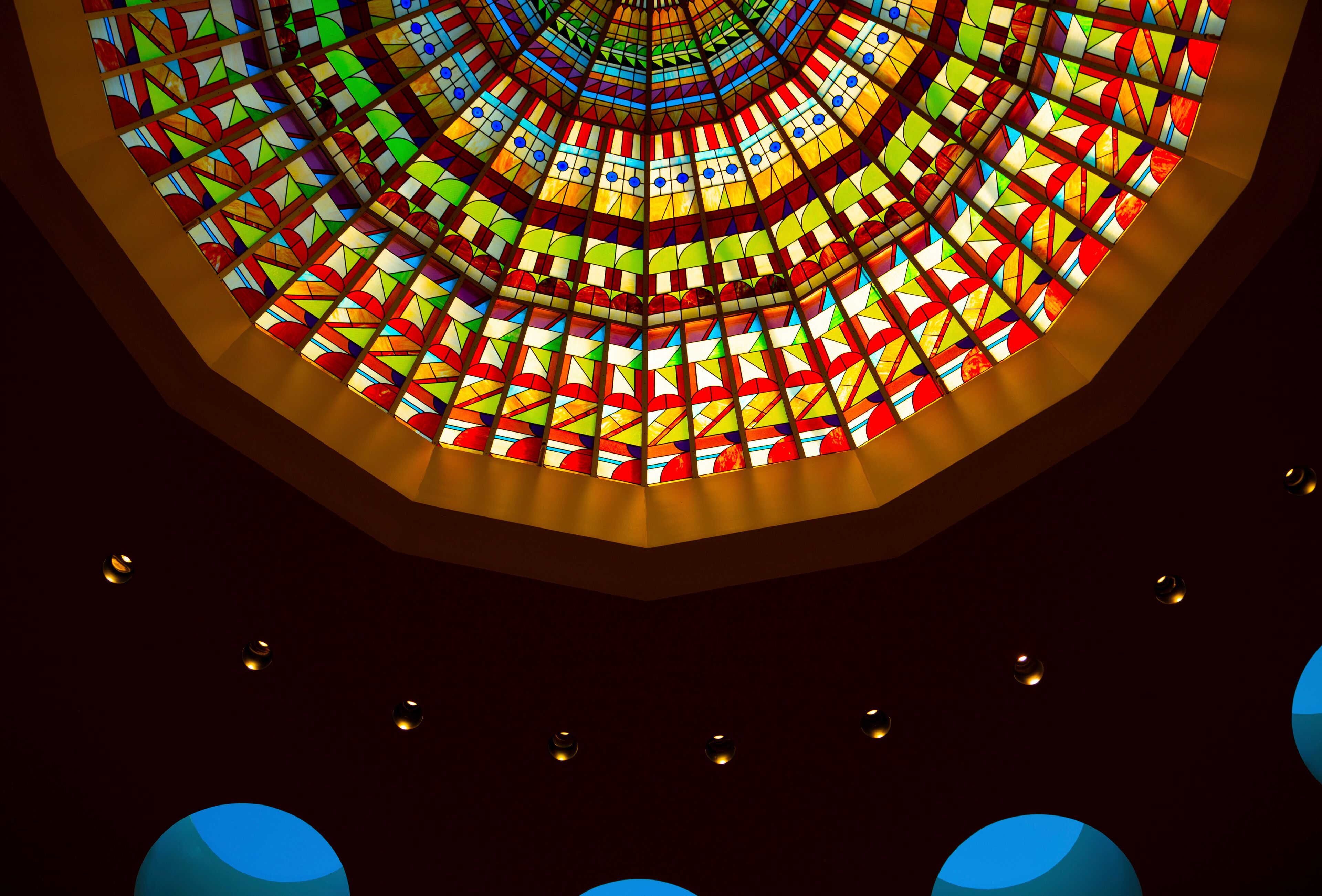 Colorful Shapes, domed ceiling, stained glass ceiling, stained-glass, glass dome, Architecture
