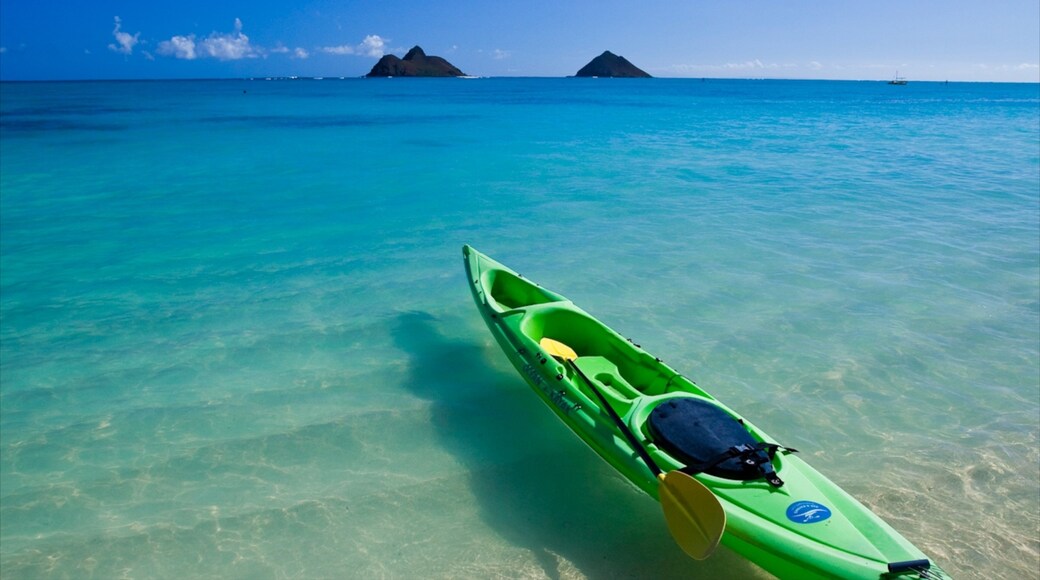 Kailua Beach which includes landscape views, a beach and kayaking or canoeing