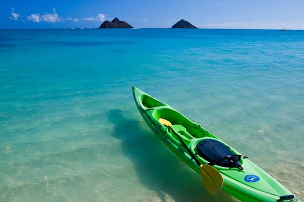 Kailua Beach which includes landscape views, a beach and kayaking or canoeing
