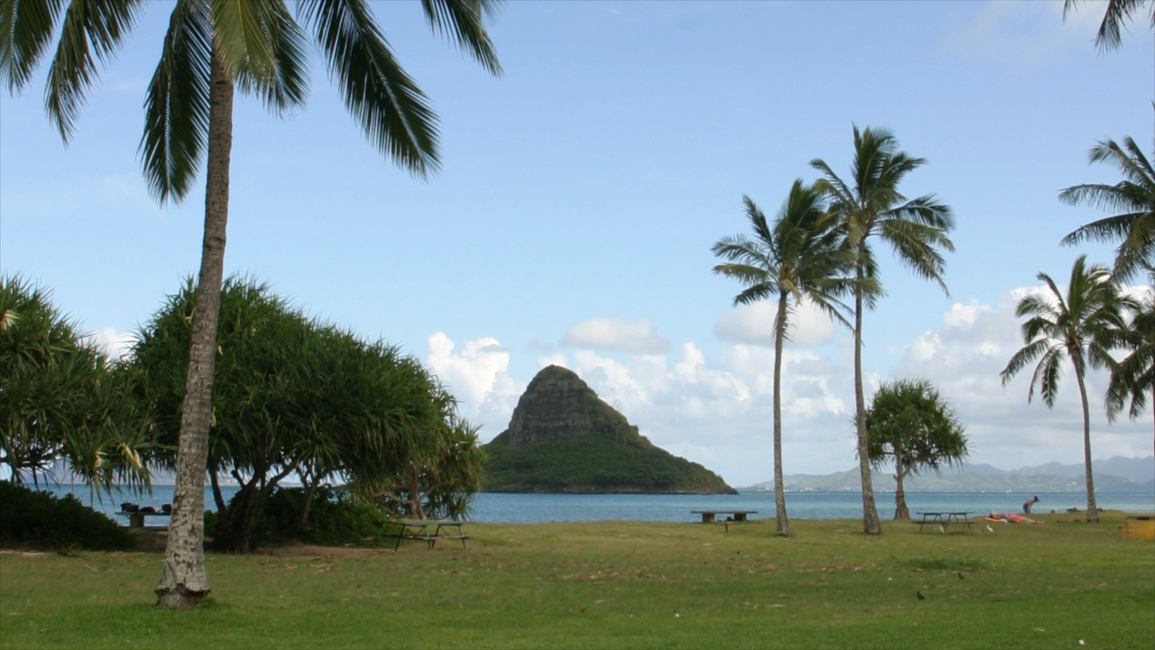 Kualoa Beach Park which includes island images, a garden and tropical scenes
