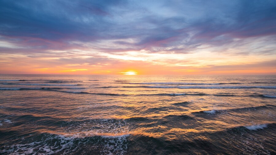 Torrey Pines State Beach which includes general coastal views and a sunset