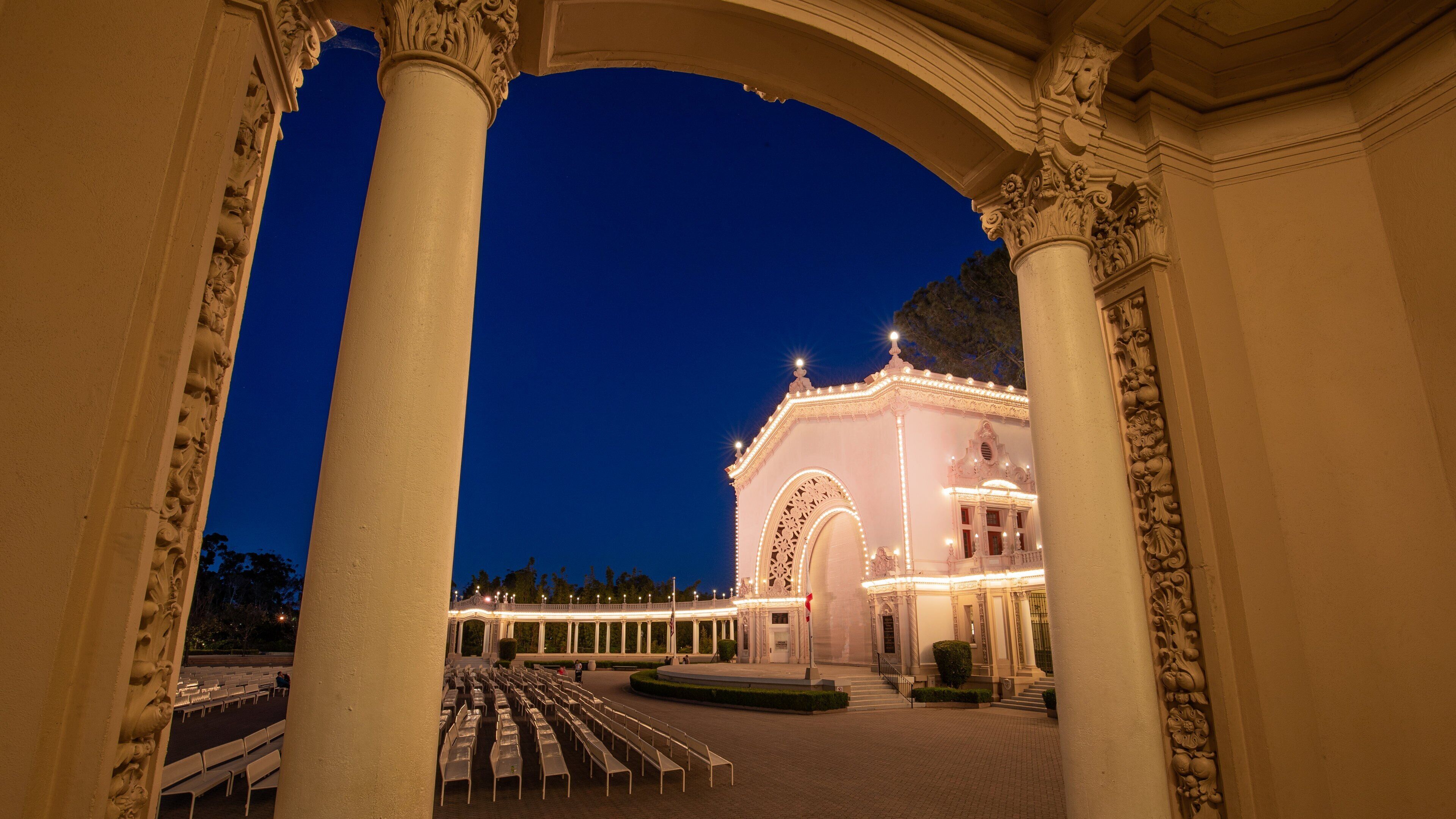 Spreckels Organ Pavilion showing night scenes